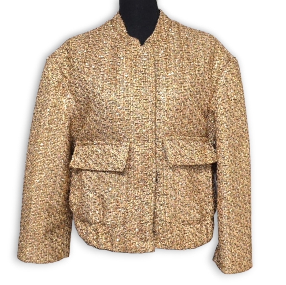 OVERSIZED Gold Metallic Tweed Women's Jacket